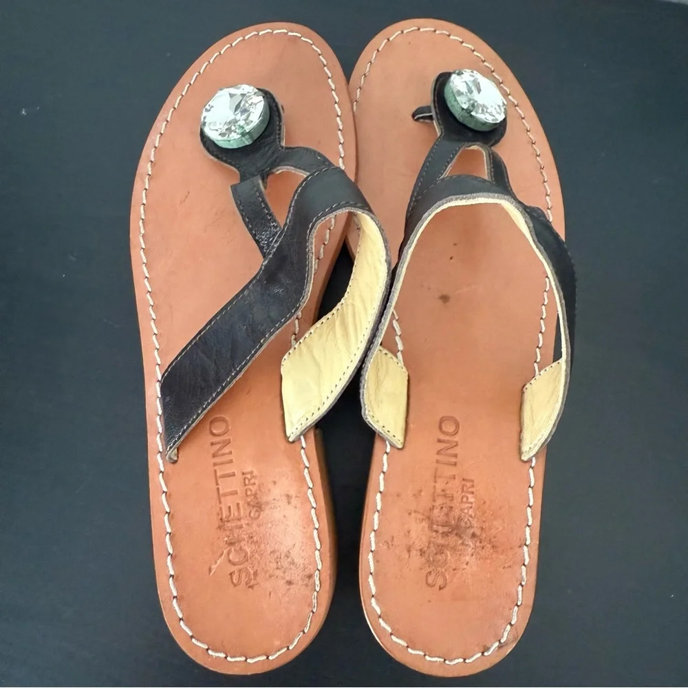 SCHETTINO DI CAPRI Leather Sandals Embellished with Crystal